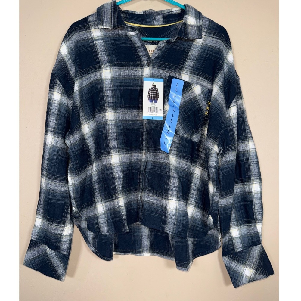 Scotch & Soda Womens Plaid Flannel Shirt Blue white Y9B00694 New